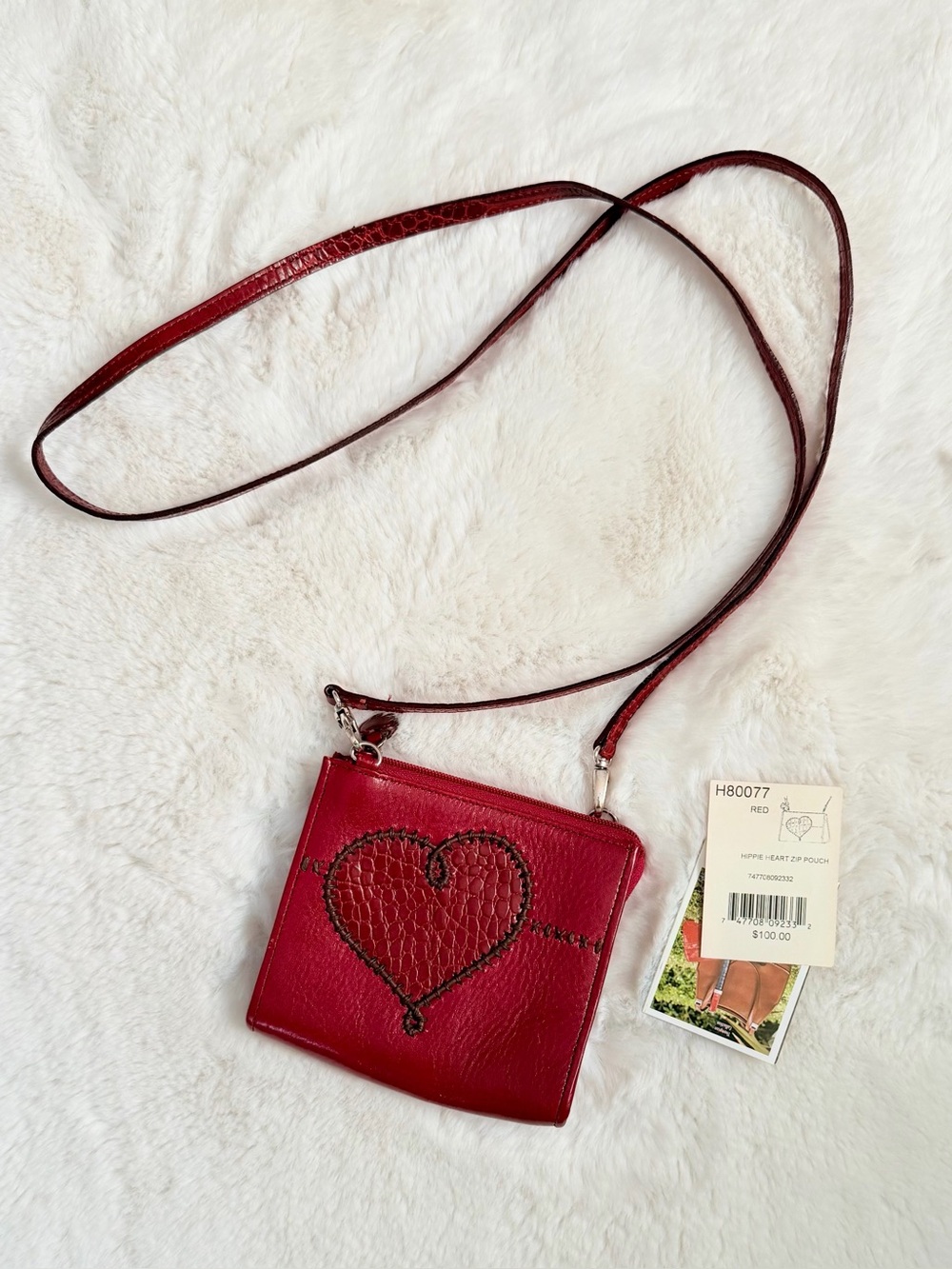 BRIGHTON Hippie Heart Zip Pouch • Mini Red Leather Crossbody Bag